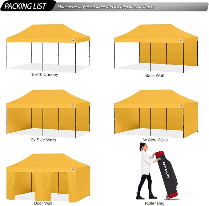 ABCCANOPY Heavy Duty Easy Pop up Canopy Tent with Sidewalls 10x20, Gold
