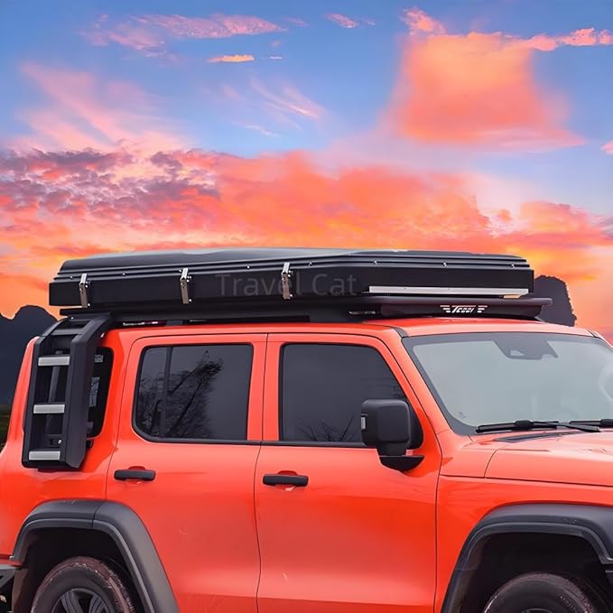 Travel Cat Rooftop Tent Hard Shell, Easy Set Up Pop Up Large Tent for 2-3 Person Camping, Waterproof Windproof UV-Resistant Blackout Privacy 4 Season Tents for Truck, Jeep, SUV, Van, Trailer