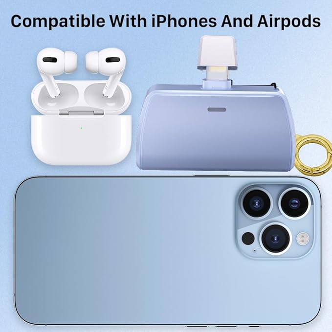 WAVYPO Keychain Portable Charger 2500mAh, Cell Phone Portable Power Bank Pack Mini Power Emergency Pod Fast Charging Compatible for iPhone 14/14 Pro Max/13/13 Pro Max/12/12 Pro Max/11/XR/X/8 (Blue)
