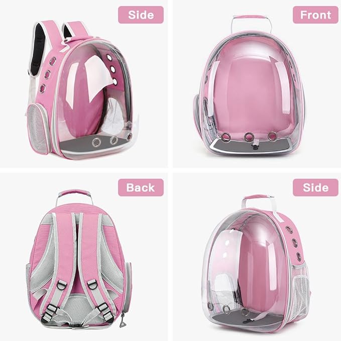 Pet Backpack Carrier with Harness Backpack for Cats, Small Dogs, Bunnies etc with Harness Included, Pet Carrier for Traveling, Walking, Hiking and Outdoor Activities (Pink)