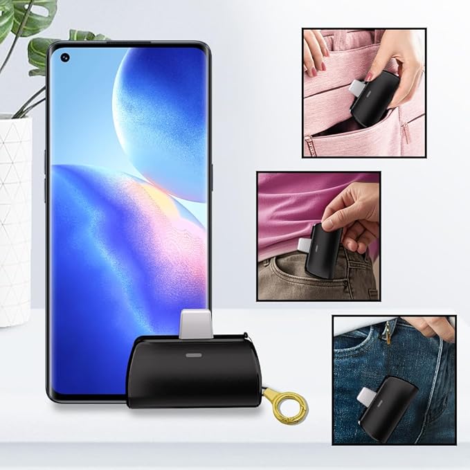 WAVYPO Keychain Portable Charger 2500mAh, USB-C Cell Phone Portable Power Bank, Compatible for iPhone 16/15/15 plus/15 pro/15 pro Max/Android/Samsung/Moto/LG (Black)