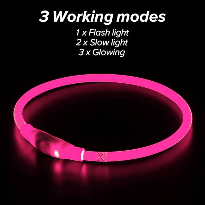 Light Up Dog Collar - Rechargeable LED Dog Collar Glow in The Dark, Illuminated Pet Safety Light for Night Walking (Candy Pink)