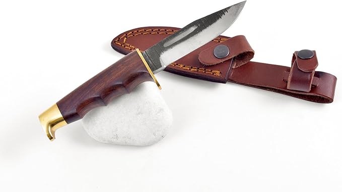 Titan International Knives Titan Intl Knives Skinning Knife | Carbon Steel knives for men | Rosewood Handle with Brass Hilt & Pommel | Fixed Blade Hunting Knife | Belt Knife with Sheath