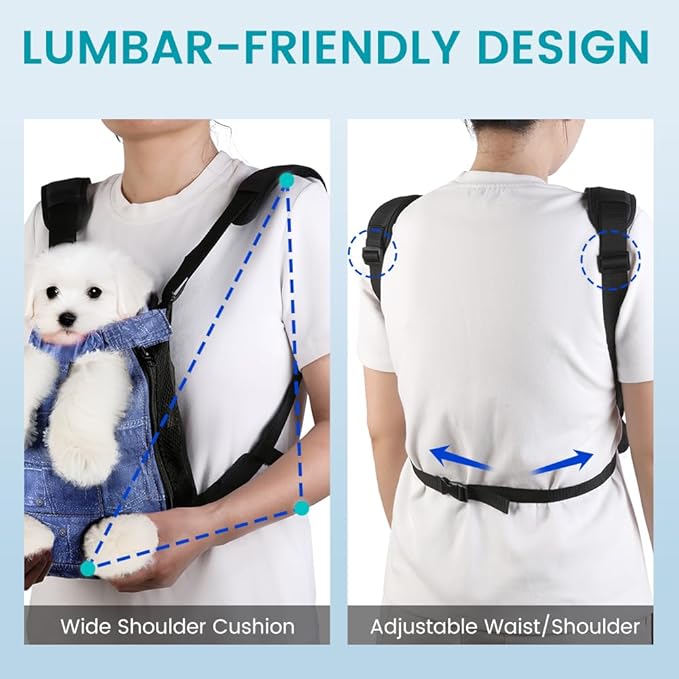 Dog Backpack Carrier, Front Pocket for Essentials, Legs Out Carrying Sling Travel Bag for Small Medium Dogs 2.5-4 Lbs, Soft Wearable Puppy Chest Carry Backpacks for Walking/Hiking/Camping/Traveling