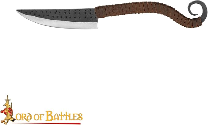 Lord of Battles Hand-Forged Medieval Knife ??Curved Full Tang with Leather-Wrapped Handle, Viking-Inspired Utility Knife for Camping, Hunting & Collectors