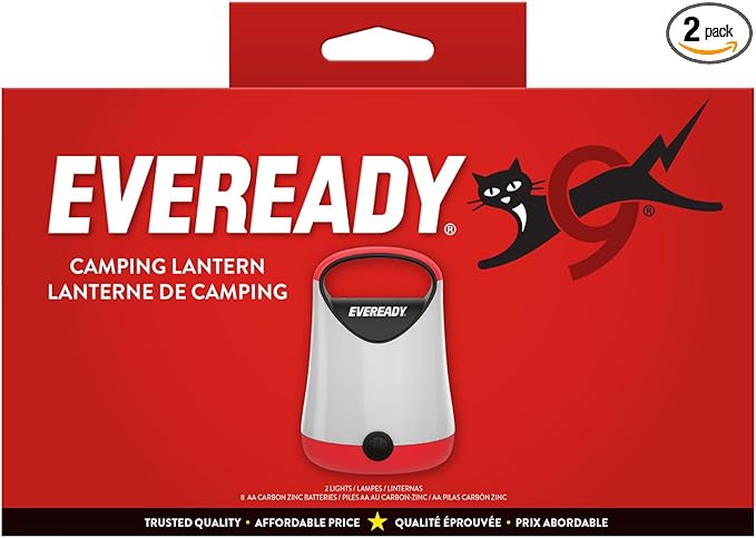 Eveready LED Camping Lantern X-250 (2-Pack), Super Bright Tent Lights, Rugged Water Resistant LED Lanterns, 100 Hour Run-time (Batteries Included), Red and Black