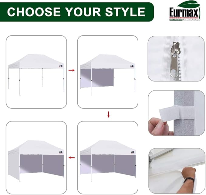 Eurmax USA 10'x15' Pop-up Canopy Tent Commercial Instant Canopies with 4 Removable Zipper End Side Walls and Roller Bag, Bonus 4 SandBags(White)