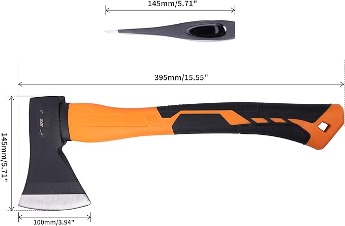 HFS(R) 14.5 Inch Axe Hatchet with Fiberglass Handle 21oz/600g Head Weight Heat-Treated Blade, Anti-Slip Grip, Perfect for Camping, Hiking, Woodworking
