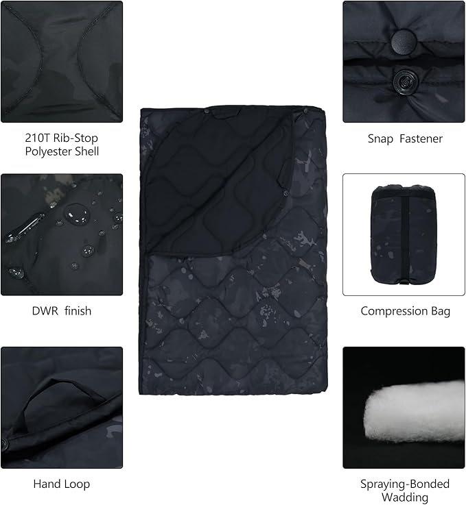 Poncho Liner Military Outdoor Camping Blanket for Travel, Beach, Grass, Picnic, Car Emergency, Outdoor, Survival