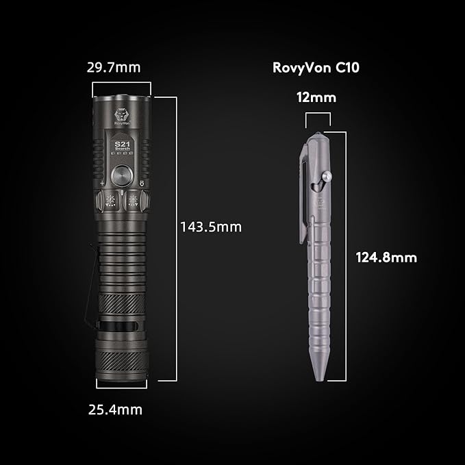 RovyVon S21 High Lumen EDC Flashlight, 3000 Lumens and 400 Meters Long Throw Searchlight with Easy Use Mechanical Ratary Switch, Magnetic Base, IP68 Waterproof