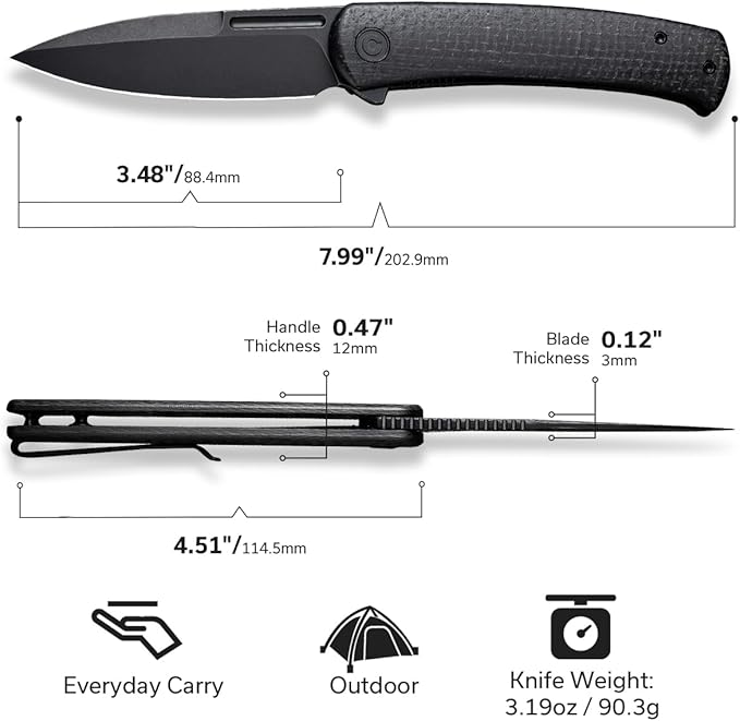 CIVIVI Caetus Pocket Knife for Men,Flipper Knife with 3.48" 14C28N Steel Blade Burlap Micarta Handle, Pocket Folding Knife with Clip for Ideal Gift C21025C-2