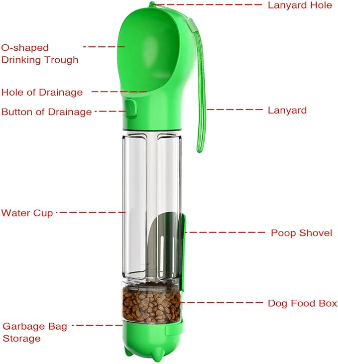 DoqiPaw Dog Travel Water Bottle Leak Proof No Spill Lead Leash Waterer Feeder Accessory Alternative to Dispenser Portable Pet Bowl Large Dogs(500ml) (Green)