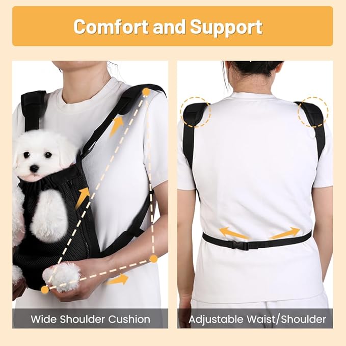 Inspack Dog Backpack Carrier/Cat Carrier, Adjustable Pet Front Carriers Travel Bag for Puppy Medium Dogs, Legs Out, Soft Ventilated Dog Chest Carry Backpacks for Hiking/Camping, 2.5-4 lbs, Black