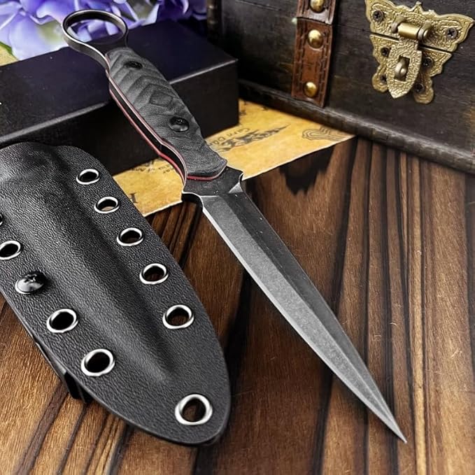 HUAAO Fixed Blade Knife with Kydex Sheath,Razor-Sharp D2 Steel Blade & G10 Handle,Full Tang EDC for Outdoor, Camping, Hiking,Fishing,Gifts for Men