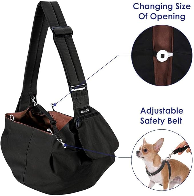 Lukovee Pet Sling, Hand Free Dog Sling Carrier Adjustable Padded Strap Tote Bag, Shoulder Bag with Safety Belt & Front Pocket for Small Dog Cat Puppy (BN,M)