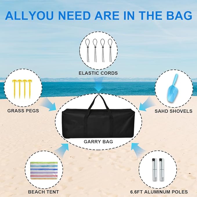 YUKIHOME Beach Tent Sun Shade Canopy Tent, UPF 50+ Camping Beach Sun Shelter 7 x 7ft 2 Pole, Lightweight, Easy Set Up and Carry