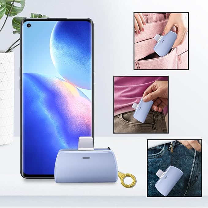 WAVYPO Keychain Portable Charger 2500mAh, USB-C Cell Phone Portable Power Bank, Compatible for iPhone 16/15/15 plus/15 pro/15 pro Max/Android/Samsung/Moto/LG (Blue)