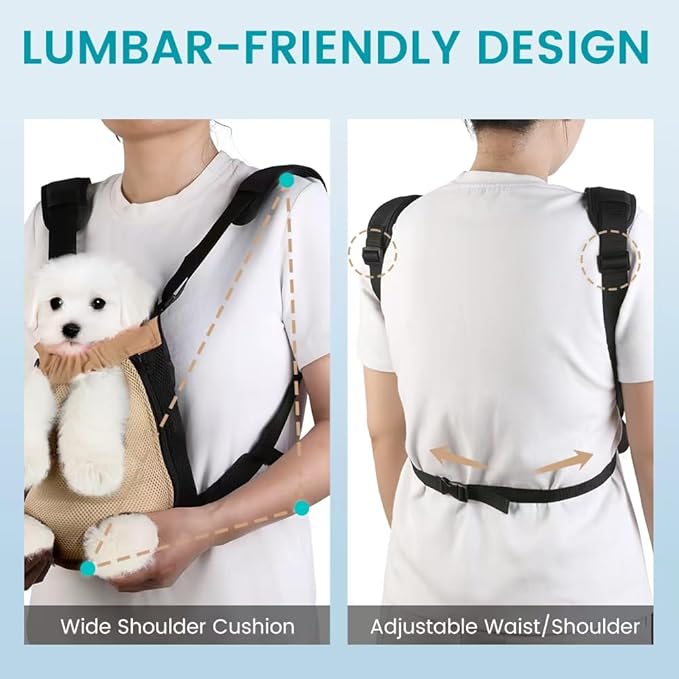 Dog Backpack Carrier, Adjustable Pet Front Carriers, Legs Out Carrying Sling Travel Bag for Small Medium Dogs 2.5-4 Lbs, Soft Wearable Puppy Chest Carry Backpacks for Walking/Hiking/Camping/Traveling