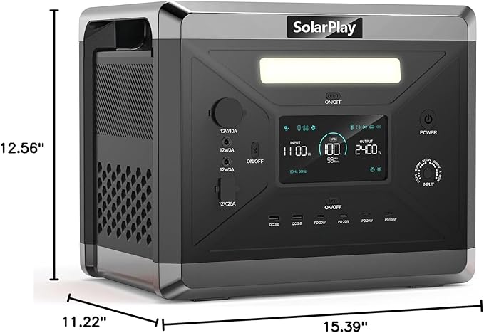 SolarPlay Portable Power Station, 2400W/2160Wh Solar Generator with 4 AC Outlets (4800W Peak), Optional Solar Panel, Emergency Home Backup, Camping, Outdoor Battery Backup