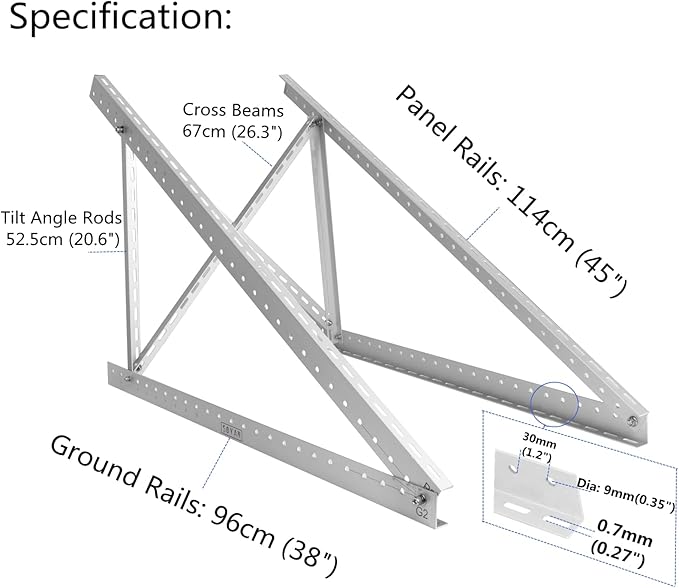 45" Solar Panel Mount Bracket for 100-400 Watts Solar Panel with Enhanced Cross Beams, Suitable for Roof, RV, Ground, Boat etc.