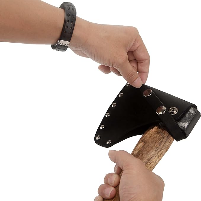 Pack of 1 Black Leather Hatchet Sheath Axe Adjustable Button Cover Camper Axe Head Protector Tool Lumberjack Outdoors Essentials