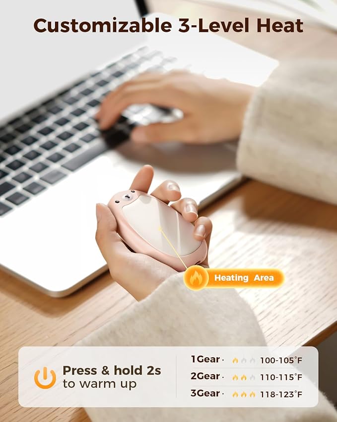 SWEETFULL Hand Warmers Rechargeable ??Cute Bear, 2 Pack Magnetic Hot Hands, Reusable Electric Pocket Heater, Great Gift for Daughter, Kids, Wife, or Bestie, Portable for Outdoor & Camping