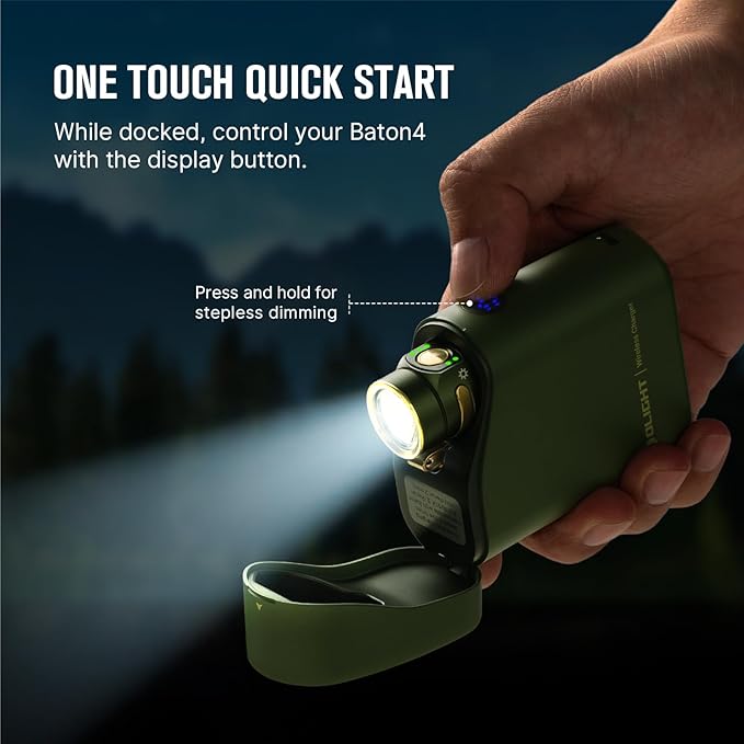 OLIGHT Baton4 Premium Edition EDC Flashlights 1300 Lumens with Type-C Charging Box, Powered by Rechargeable Battery, Small Bright Light IPX8 Waterproof for Emergencies Outdoors (OD Green)
