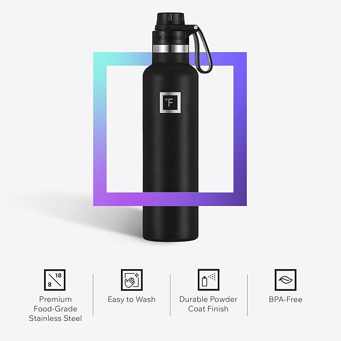 IRON °FLASK Camping & Hiking Hydration Canteens - 3 Lids (Narrow Spout Lid) Leak Proof Vacuum Insulated Stainless Steel - Hot & Cold Double Walled Sports Water Bottle - Blue Waves, 24 Oz