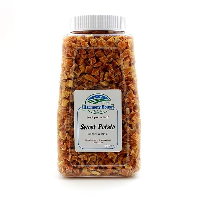 Harmony House Foods Dried Sweet Potato, diced (19.5 oz, Quart Size Jar) for Cooking, Camping, Emergency Supply, and More