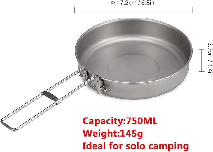 Lixada Ultralight Titanium Frypan Outdoor Camping Hiking Picnic Cooking Frying Pan 750/1000ML with/Without Handle