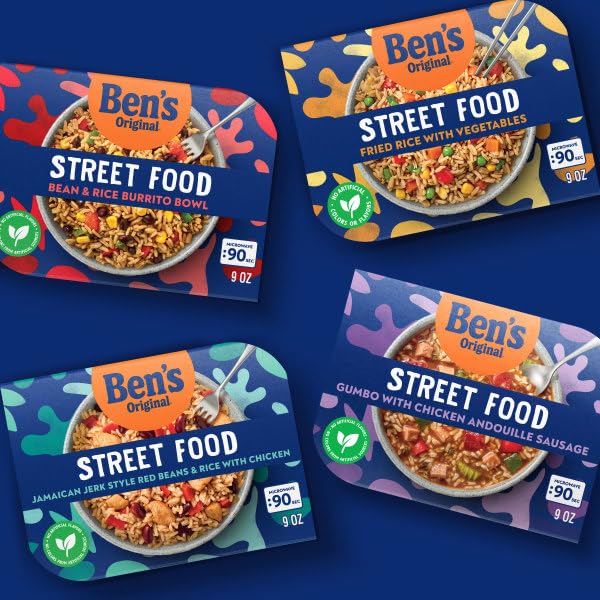 BEN'S ORIGINAL Street Food Jamaican Jerk Style Beans & Rice with Chicken, Prepared Entrée, Microwave in 90 Seconds, 9 oz (Pack of 6)