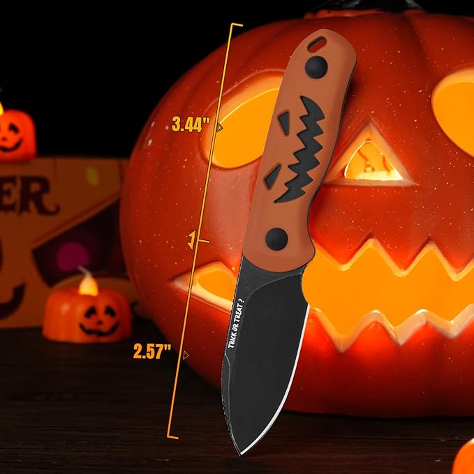 Kizer Drop Bear Fixed Blade Knife, 2.57" 14C28N Blade Halloween EDC Camping Knife with Orange & Black G10 Handle, Small Hunting Knives with Adjustable Kydex Sheath, Compact Survival Knives, 1094HW1