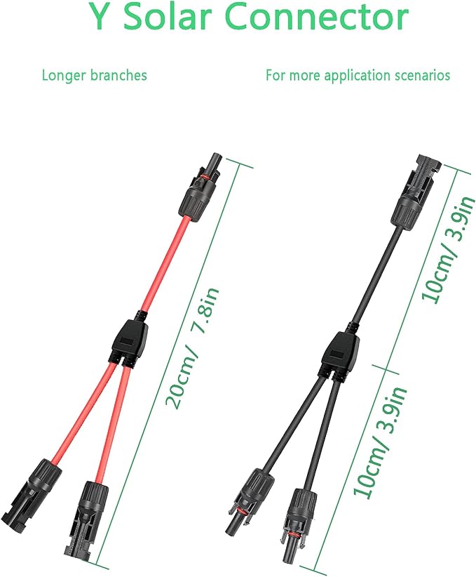 Y Solar Connector 1 to 2 Solar Y Branch Parallel Cable,Solar Male Female Connector Adapter,4 mm² Cable Waterproof IP68, for Solar Panels,Solar Cells (Y 1-2 Mini)