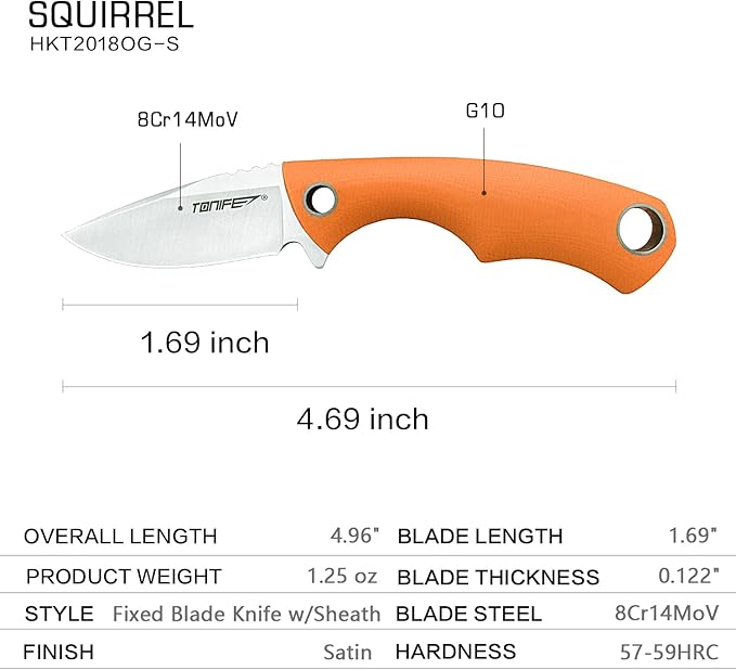 TONIFE Neck Knife Mini Outdoor Survival Fixed Blade Knife, EDC High Hardness Sharp Blade 1.7'' Portable Neck with Kydex Sheath and Ball Chain (orange)