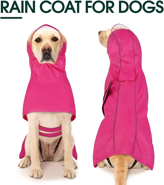 Kuoser Dog Raincoat, Waterproof Dog Jacket with Hood, Reflective Pet Rain Coat for Small Medium Large Dogs, Adjustable Lightweight Puppy Rain Gear for Outdoor Protection & Night Walks