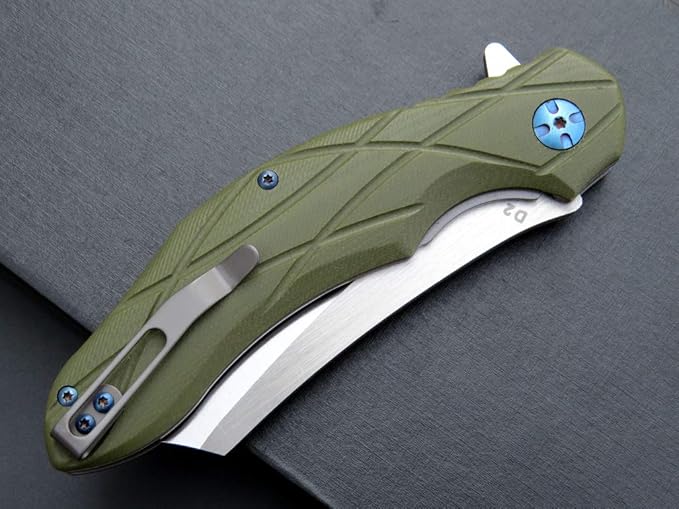 Eafengrow EF919 Folding Knife with Pocket Clip D2 Steel Blade G10 Handle EDC Tool Outdoor Knives for Camping Fishing Hiking(Green)