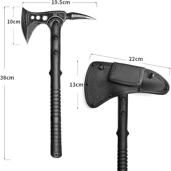 JXE JXO Camping Axe, Throwing Tactical Tomahawk with Spike, Survival Hatchet with Sheath, Nylon Fiber Handle for Outdoor Survival Hiking Camping (2 Pack)