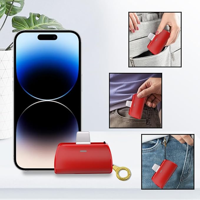 Wavypo Keychain Portable Charger 2500mAh, Cell Phone Portable Power bank Pack Mini Power Emergency Pod Fast Charging Compatible for iPhone 14/14 Pro Max/13/13 Pro Max/12/12 Pro Max/11/XR/X/8/7/6 (Red)