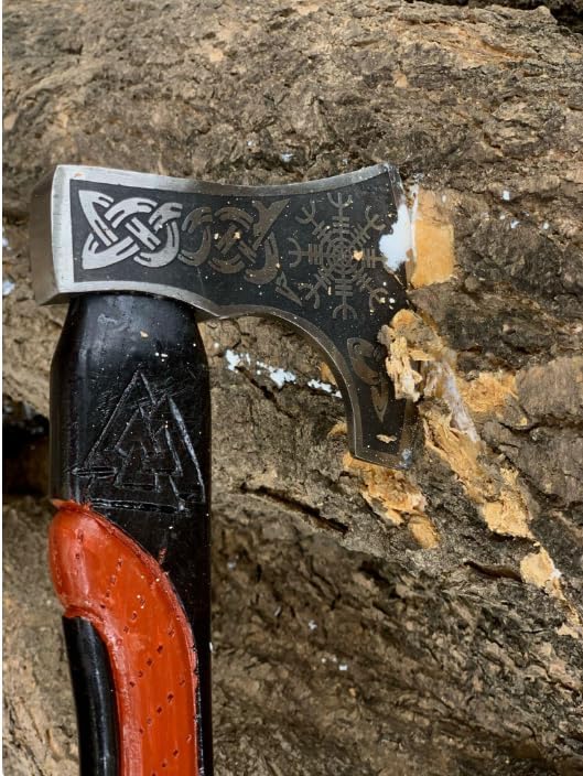Qepaa Crafts® Custom Gift Forged Carbon Steel Viking Axe Bearded Axe with Rose Wood Shaft Tomahawk - Real Hatchet, Best Gift for Anniversary, Valentine's Day, Birthday, Premium Leather Sheath (Sm Asg)