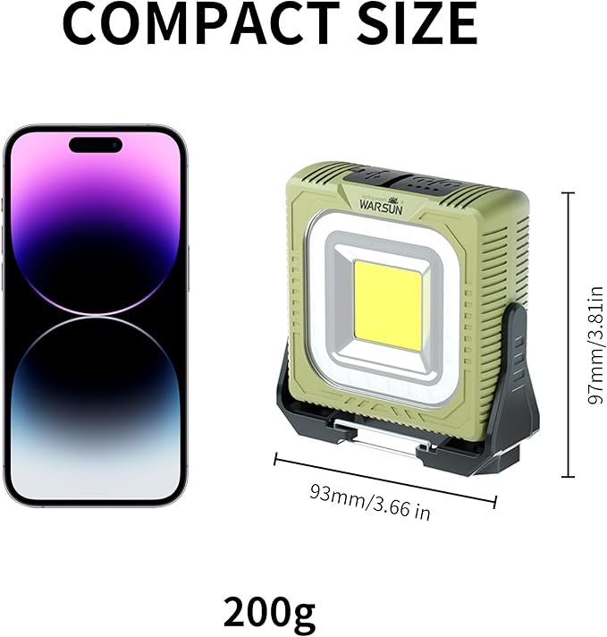 WARSUN 1000 Lumens Rechargeable Work Light ??Portable LED Camping Lantern with Tripod Mount, Type-C Charging, Magnetic Base, Hanging Hook, Multi Lighting Modes, for Outdoor, Hiking, Camping