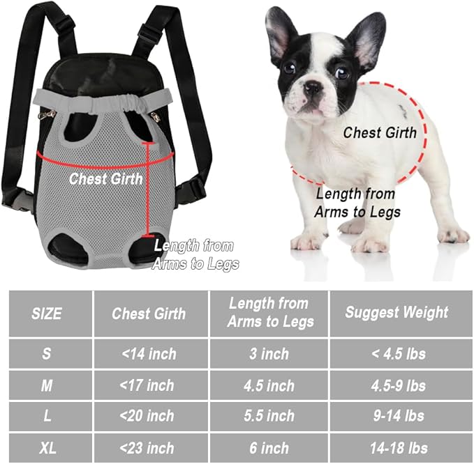 FEimaX Dog Carrier Backpack Pet Legs Out Front Cat Travel Bag, Adjustable Puppy Backpacks Carriers Hands-Free for Small Medium Dogs Cats Hiking Traveling Camping Daily Walking (Small, Grey)