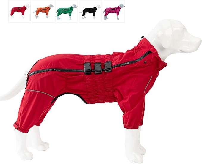 Dogs Waterproof Jacket, Lightweight Waterproof Jacket Reflective Safety Dog Raincoat Windproof Snow-Proof Dog Vest for Pugs English French Bulldog American Pit Bull Red B-S