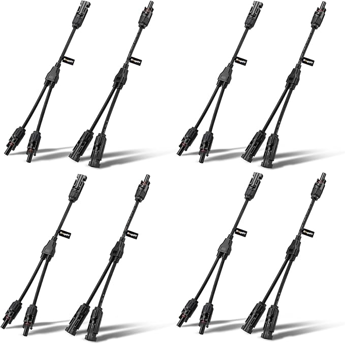 BougeRV 4 Pairs Solar Y Branch Connectors Solar Panel Parallel Adapter Cable 1 to 2 Wire Plug Tool Kit (M/FF and F/MM)