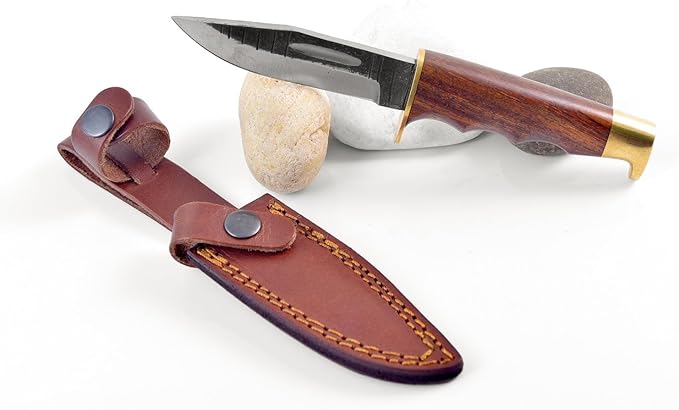 Titan International Knives Titan Intl Knives Skinning Knife | Carbon Steel knives for men | Rosewood Handle with Brass Hilt & Pommel | Fixed Blade Hunting Knife | Belt Knife with Sheath