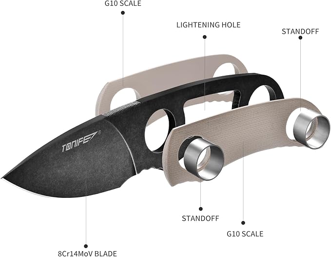 TONIFE Fixed Blade Knife 4.8cm, Mini Neck Knife with Kydex Sheath and Cord, EDC Portable Fixed Knife for Outdoor Survival