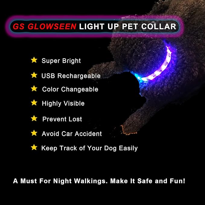 LED Dog Collar - Color Changeable Light Up Dog Collars USB Rechargeable,15 Light Effects Glow in The Dark Collar Weatherproof Fits for Small Medium Large Dog,Keep Your Pets Seen Safety High Visibility