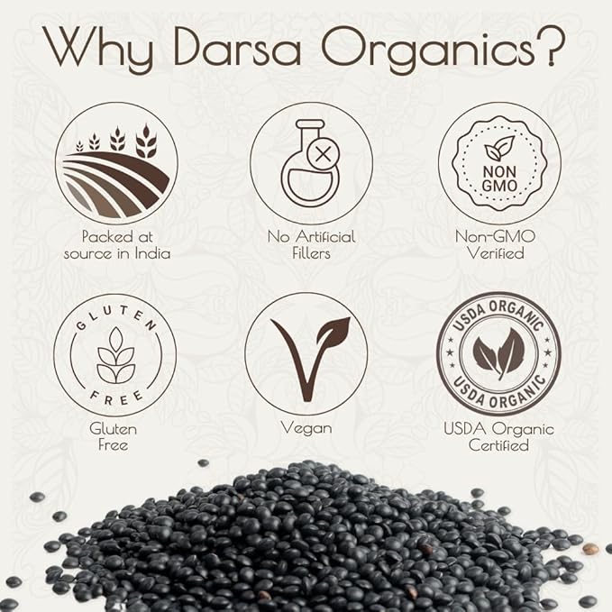 Darsa Organics Urad Whole Dal (Matpe Beans with Skin) 2lb, | USDA Organic, Non-GMO, Gluten-Free Dried Lentils, Kosher | Rich in Protein & Fiber