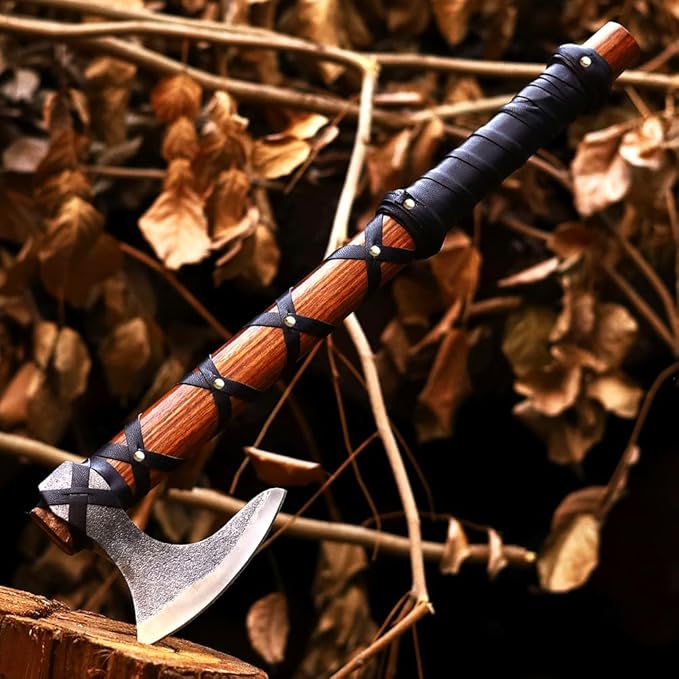 Viking Axe of Ragnar Lothbrok Norse Viking Axe Sharp Blade Hunting Axe High Carbon Steel Blade with Rose Wood Handle Camping Axe Viking Hatchet Gift for Dad