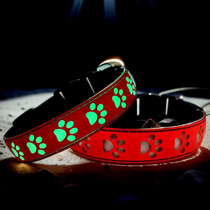 LED Light Up Dog Collar, USB-C Rechargeable, Multicolor Paw Print Design, 15 Modes Lighting Night Safety (RED, XL(19.7-23.6"))