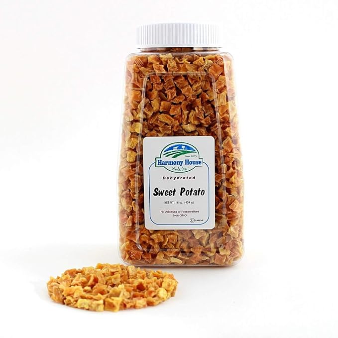 Harmony House Foods Dried Sweet Potato, diced (19.5 oz, Quart Size Jar) for Cooking, Camping, Emergency Supply, and More